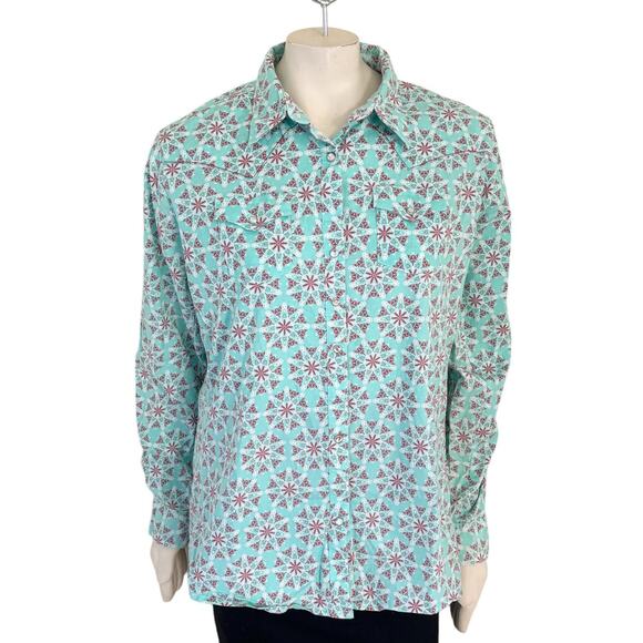 VTG WRANGLER Rhinestone Snap Medallion Star Long Sleeve Western Shirt SZ XL - Picture 2 of 9